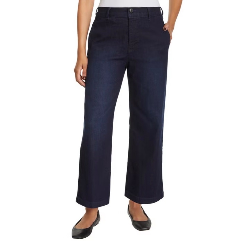 Ella Moss Womens Indigo Blue Wide Leg Cropped Pants High Rise •4• Dark Wash